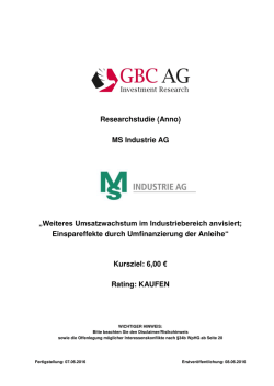 Researchstudie (Anno) MS Industrie AG „Weiteres Umsatzwachstum
