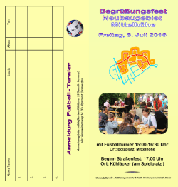 Begrüßungsfest Mittelhöhe Fr. 8.Juli 17h Spielplatz Kühläcker
