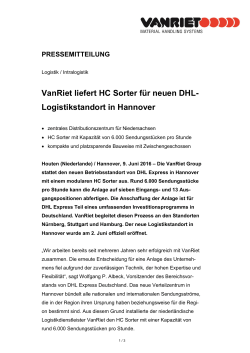 VanRiet liefert HC Sorter für neuen DHL