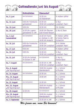 Gottesdienste Juni bis August