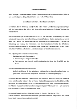 Stellenausschreibung Beim Thüringer Landesbeauftragten für den