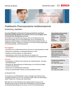 Praktikant/in Pharmazeutische Verfahrenstechnik