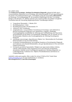 Dissertant/in Fachbereich Psychologie, Abteilung Psychologische