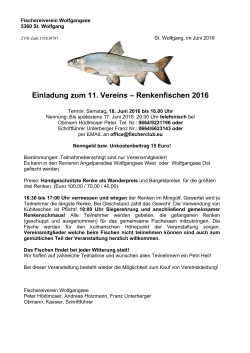 Einladung zum 11. Vereins – Renkenfischen 2016