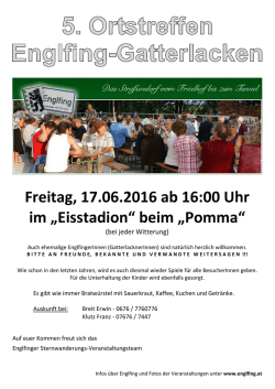 Freitag, 17.06.2016 ab 16:00 Uhr im „Eisstadion“ beim