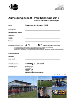 Anmeldung zum 35. Paul Senn Cup 2016