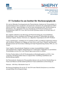 IT Techniker/in am Institut f&uuml;r Hochenergiephysik