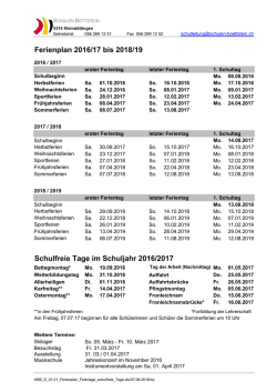Ferienplan 2016/17 bis 2018/19 Schulfreie Tage