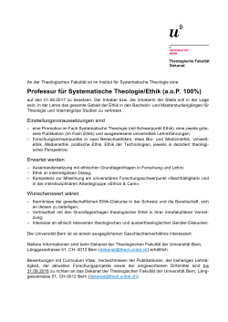 Ausschreibung Professur für Systematische Theologie/Ethik (a.o.P.