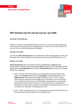 SPD-Termine vom 10. Juni bis zum 22. Juni 2016