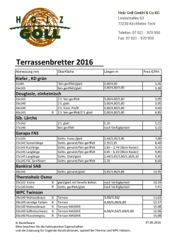 Preise Terrassendielen und Konstruktionsholz 2016