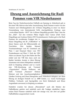 Ehrung und Auszeichnung f&uuml;r Rudi Pommer vom VfR Niederhausen