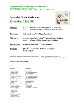 Speiseplan f&uuml;r die Woche vom 06. Juni bis 10. Juni 2016