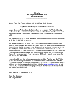 Hinweis zur B&uuml;rgermeisterwahl 2016 in Bad Oldesloe