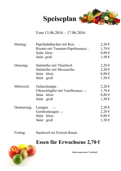 Speiseplan für die Woche von 13.06.