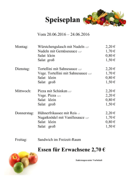 Speiseplan für die Woche von 20.06.