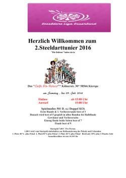 Herzlich Willkommen zum 2.Steeldarttunier 2016