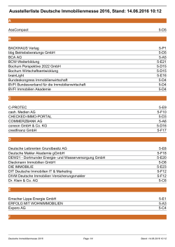 Ausstellerliste Deutsche Immobilienmesse 2016, Stand: 10.06.2016