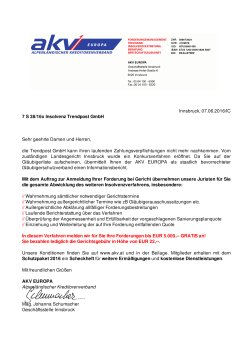 Innsbruck, 07.06.2016/IC 7 S 38/16x Insolvenz Trendpost GmbH