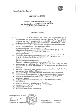Einladung zur Gemeinderatssitzung Nr. 8 am 14.06.2016