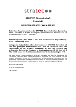 STRATEC Biomedical AG Birkenfeld ISIN DE000STRA555 / WKN