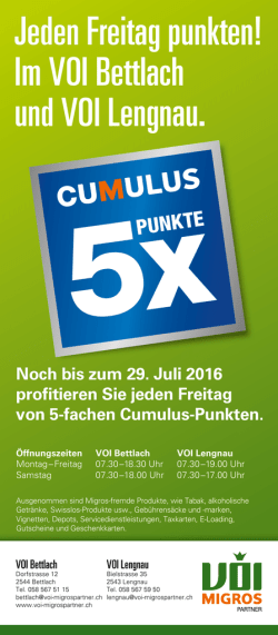 Jeden Freitag punkten! Im VOI Bettlach und VOI Lengnau.