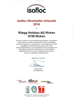 Isofloc Verarbeiter-Urkunde