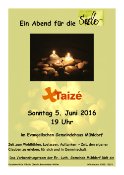 Ein Abend f&uuml;r die Sonntag 5. Juni 2016 19 Uhr - M&uuml;hldorf