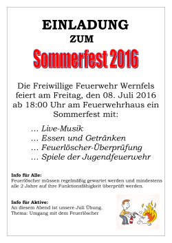 Einladung FFW Sommerfest 2016 - Freiwilige Feuerwehr Wernfels