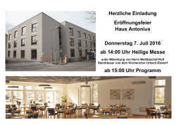 Herzliche Einladung Er&ouml;ffnungsfeier Haus Antonius Donnerstag 7