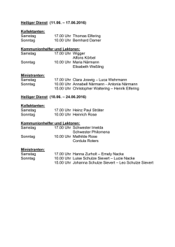 Heiliger Dienst (11.06. &ndash; 17.06.2016) Kollektanten: Samstag 17.00