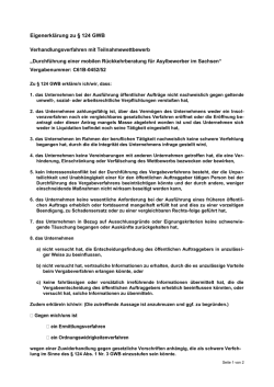Eigenerkl&auml;rung zu &sect; 124 GWB
