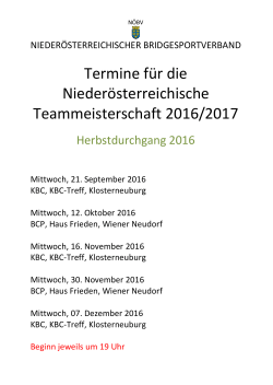 Termine für die Niederösterreichische Teammeisterschaft 2016/2017