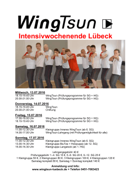 13. bis 17. Juli WingTsun-Intensivwochenende Lübeck
