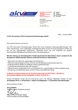 Wien, 10.06.2016/MC 6 S 87/16k Insolvenz TDG Technische