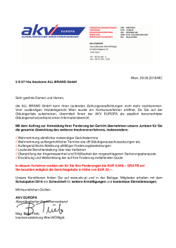 Wien, 09.06.2016/MC 5 S 57/16s Insolvenz ALL BRAND GmbH