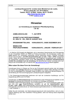 Hinweise zur Anmeldung zur staatlichen Pflichtfachpr&uuml;fung