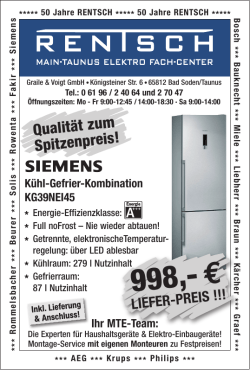 Siemens Kühl-Gefrier-Kombi KG39NEI45 - Rentsch