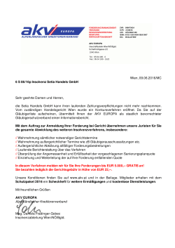 Wien, 09.06.2016/MC 6 S 86/16p Insolvenz Setia Handels GmbH