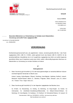 Verordnung nach § 52b Tiroler Jagdgesetz 2004
