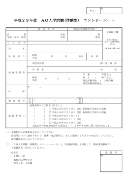 平成29年度 AO入学試験(体験型) エントリーシート