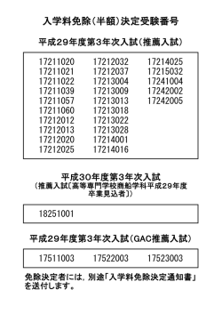 入学料免除（半額）決定受験番号