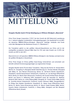 Hengeler Mueller ber&auml;t CTG bei Beteiligung an Offshore Windpark