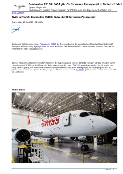 Bombardier CS100: EASA gibt Ok für neuen