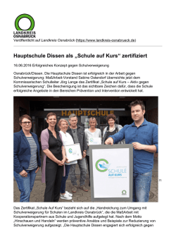 Hauptschule Dissen als &mdash;Schule auf Kursﬁ zertifiziert