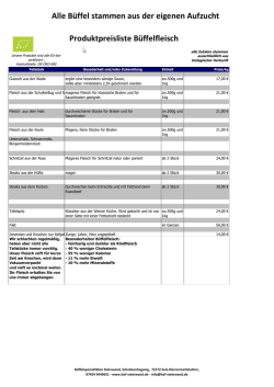 Alle Büffel stammen aus der eigenen Aufzucht Produktpreisliste