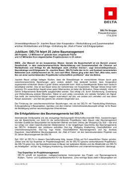 Jubil&auml;um: DELTA feiert 25 Jahre Baumanagement - Boerse