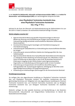 einer Physikalisch Technischen Assistentin bzw. eines Physikalisch