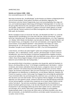 JAHRESTAGE 2016 Heimito von Doderer (1896