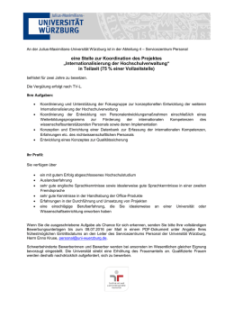 eine Stelle zur Koordination des Projektes &bdquo;Internationalisierung der